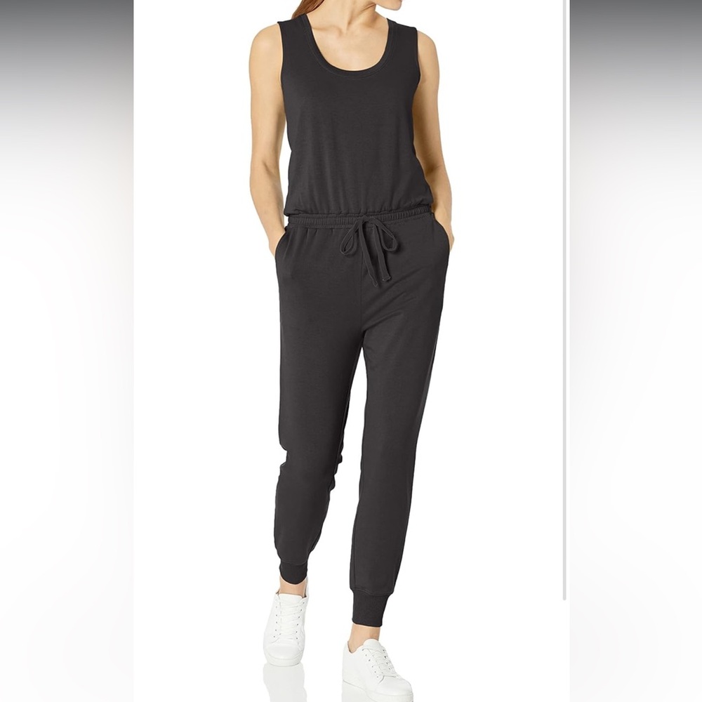 Amazon Essentials Black Jumpsuit with Elastic Waist and Tapered Legs